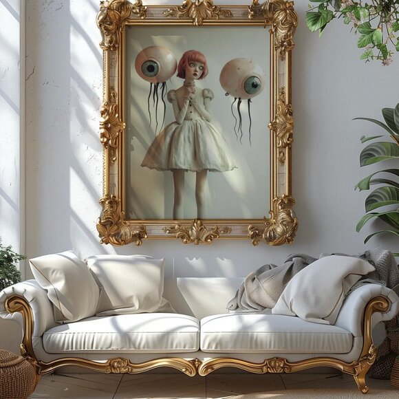 Original Monster Movie Girl Art Print + Digital Copy, Gothic Surreal - Picture 7 of 8